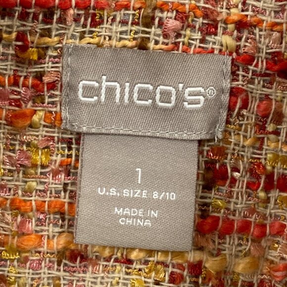 Chicos Womens Multicolor Jacket W/ Pearl & Rhinestone Embellished Collar Sz 1 - Picture 8 of 10